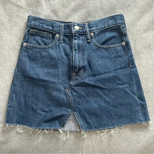Madewell denim skirt distressed raw hem rigid denim Aline size 25